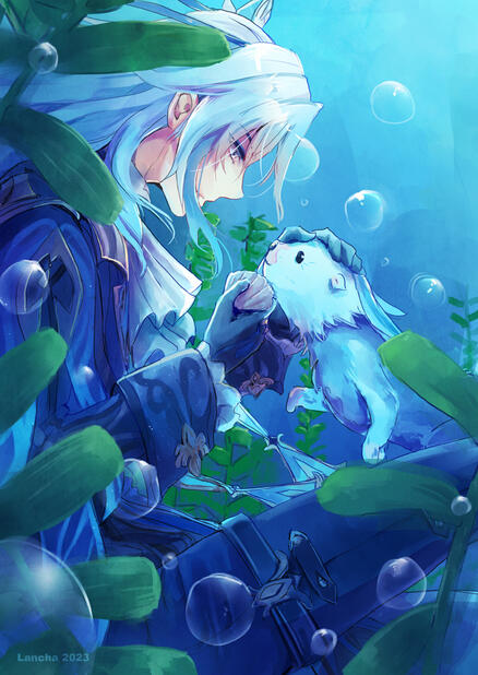 Neuvillette and an Otter from Genshin Impact